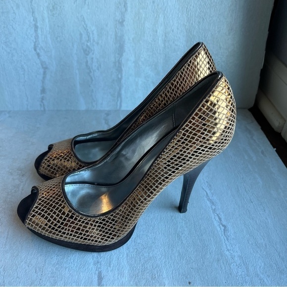 Calvin Klein Pari Bronze/Gold Reptile Pumps Peep Toe 5.5 - Picture 1 of 10